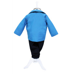 Set trusou complet pentru botez de baieti, 13 piese, costum turcoaz, lumanare cu ingeras, trusou imprimat cu ingeras si pantofiori din piele ecologica, REC2473