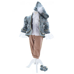 Set trusou complet pentru botez de baieti, tematica Print, 13 piese, costum catifea, lumanare, trusou, bleu, REC2456