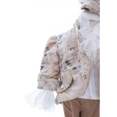 Set trusou complet pentru botez de baieti, tematica Print, 13 piese, costum catifea, lumanare, trusou, crem, REC2457