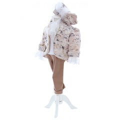 Set trusou complet pentru botez de baieti, tematica Print, 13 piese, costum catifea, lumanare, trusou, crem, REC2457