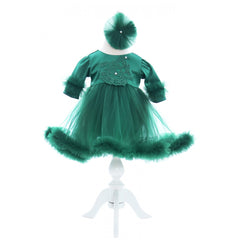 Set trusou complet pentru botez de fete, 10 piese, rochita, lumanare "Radacini si aripi" trusou imprimat cu ingeras, verde, REC2458