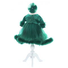 Set trusou complet pentru botez de fete, 10 piese, rochita, lumanare "Radacini si aripi" trusou imprimat cu ingeras, verde, REC2458