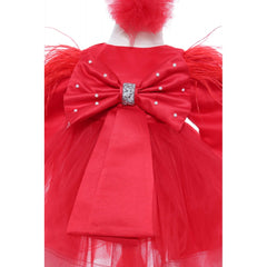 Set trusou complet pentru botez de fete, 11 piese, rochita rosie cu rijelina, lumanare cu radacini si aripi, trusou brodat Cu mult drag de la nasi, REC2468