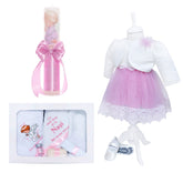 Set trusou complet pentru botez de fete, 11 piese, rochita roz cu bolero, lumanare cu ingeras, trusou imprimat cu ingeras, pantofiori piele ecologica, REC2474