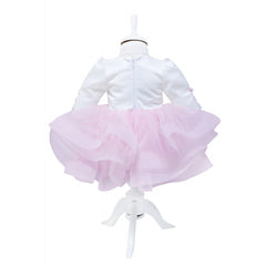 Set trusou complet pentru botez de fete, 11 piese, rochita roz cu rijelina, lumanare cu ursulet, trusou brodat cu ursulet, pantofiori piele ecologica, REC2470