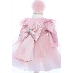 Set trusou complet pentru botez de fete, 11 piese, rochita roz pudrat cu rijelina, lumanare cu fluturi, trusou brodat cu fluturi, REC2469