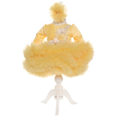 Set trusou complet pentru botez de fete, lumanare alba cu bebe printesa, rochita galbena, trusou "Cu mult drag de la nasi" si pantofiori, 11 piese, Recostore, REC1774