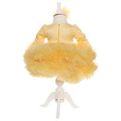 Set trusou complet pentru botez de fete, lumanare alba cu bebe printesa, rochita galbena, trusou "Cu mult drag de la nasi" si pantofiori, 11 piese, Recostore, REC1774