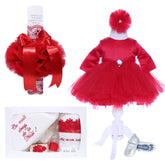 Set trusou complet pentru botez de fete, lumanare rosie cu "Radacini si aripi de la parinti", rochita rosie, trusou "cu mult drag de la nasi" si pantofiori, 11 piese, Recostore, REC1790
