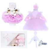 Set trusou complet pentru botez de fete, lumanare roz cu doi ursuleti, rochita roz cu pene, trusou "cu drag de la nasi" si pantofiori, 11 piese, Recostore, REC1784