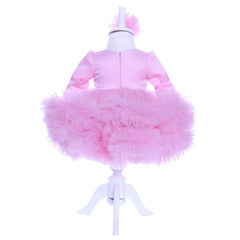 Set trusou complet pentru botez de fete, lumanare roz cu doi ursuleti, rochita roz, trusou "azi m-am crestinat" si pantofiori, 10 piese, Recostore, REC1775