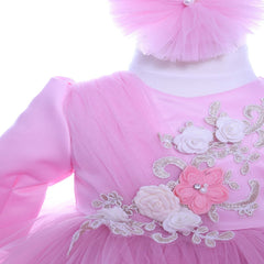 Set trusou complet pentru botez de fete, lumanare roz cu doi ursuleti, rochita roz, trusou "azi m-am crestinat" si pantofiori, 10 piese, Recostore, REC1775