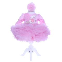 Set trusou complet pentru botez de fete, lumanare roz cu doi ursuleti, rochita roz, trusou "azi m-am crestinat" si pantofiori, 10 piese, Recostore, REC1775