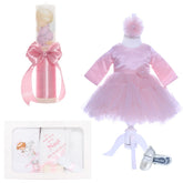 Set trusou complet pentru botez de fete, lumanare roz cu ingeras, rochita roz, trusou cu ingeras si "cu mult drag de la nasi" si pantofiori, 10 piese, Recostore, REC1791