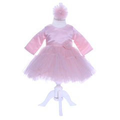 Set trusou complet pentru botez de fete, lumanare roz cu ingeras, rochita roz, trusou cu ingeras si "cu mult drag de la nasi" si pantofiori, 10 piese, Recostore, REC1791