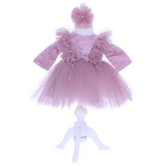 Set trusou complet pentru botez de fete, lumanare roz pudrat "cu drag de la nasi", rochita roz pudrat cu pene, trusou "cu drag de la nasi" si pantofiori, 11 piese, Recostore, REC1779