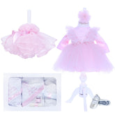 Set trusou complet pentru botez de fete, lumanare roz, rochita roz cu pene, trusou "cu drag de la nasi" si pantofiori, 10 piese, Recostore, REC1786