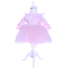 Set trusou complet pentru botez de fete, lumanare roz, rochita roz cu pene, trusou "cu drag de la nasi" si pantofiori, 10 piese, Recostore, REC1786
