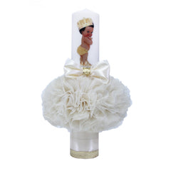 Set trusou si lumanare botez, bebe print, alb-ivoire, 8 piese, Recostore, REC1881
