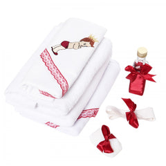 Set trusou si lumanare botez, micul print, alb-visiniu, 8 piese, Recostore, REC1889