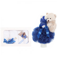 Set trusou si lumanare botez, ursulet, alb-albastru electric, 8 piese, Recostore, REC1876