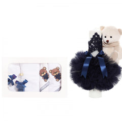 Set trusou si lumanare botez, ursulet, alb-bleumarin, 8 piese, Recostore, REC1875