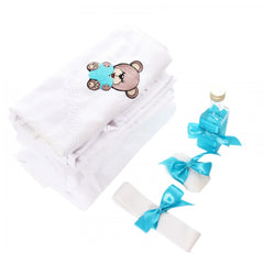 Set trusou si lumanare botez, ursulet, alb-turcoaz, 8 piese, Recostore, REC1877