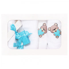 Set trusou si lumanare botez, ursulet, alb-turcoaz, 8 piese, Recostore, REC1877