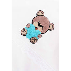 Set trusou si lumanare botez, ursulet, alb-turcoaz, 8 piese, Recostore, REC1877