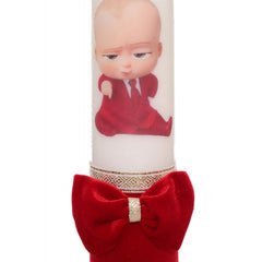 Set trusou si lumanare cu Bebe Boss pentru botez, alb-rosu, 7 piese, Recostore, REC1724