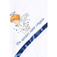 Set trusou si lumanare cu ingeras pentru botez, alb-bleumarin, 7 piese, Recostore, REC1750