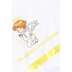 Set trusou si lumanare cu ingeras pentru botez, alb-galben, 7 piese, Recostore, REC1749