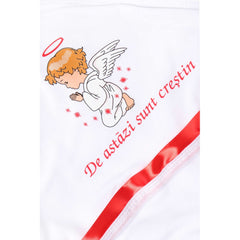 Set trusou si lumanare cu ingeras pentru botez, alb-rosu, 7 piese, Recostore, REC1752