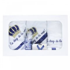 Set trusou si lumanare pentru botez de baieti, bleumarin, coroana de print si "cu mult drag de la nasi", 8 piese, Recostore, REC1816