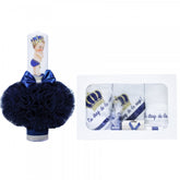 Set trusou si lumanare pentru botez de baieti, bleumarin, coroana de print si "cu mult drag de la nasi", 8 piese, Recostore, REC1816