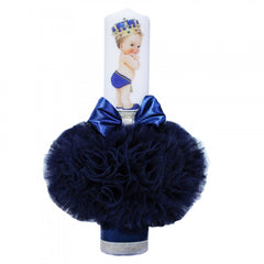 Set trusou si lumanare pentru botez de baieti, bleumarin, coroana de print si "cu mult drag de la nasi", 8 piese, Recostore, REC1816