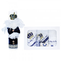 Set trusou si lumanare pentru botez de baieti, coroana de print si "Cu drag de la nasi", 8 piese, Recostore, REC1827