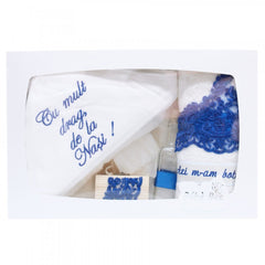 Set trusou si lumanare pentru botez de baieti, "Cu mult drag de la nasi", albastru electric, 8 piese, Recostore, REC1825