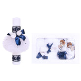 Set trusou si lumanare pentru botez de baieti, ingeras brodat, bleumarin, 8 piese, Recostore, REC1837