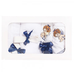 Set trusou si lumanare pentru botez de baieti, ingeras brodat, bleumarin, 8 piese, Recostore, REC1837