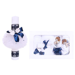 Set trusou si lumanare pentru botez de baieti, ingeras brodat, bleumarin, 8 piese, Recostore, REC1837