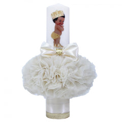 Set trusou si lumanare pentru botez de baieti, ivoire, coroana de print si "cu mult drag de la nasi", 8 piese, Recostore, REC1815