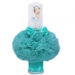 Set trusou si lumanare pentru botez de fete, bebe printesa si "cu mult drag de la nasi", verde menta, 8 piese, Recostore, REC1817