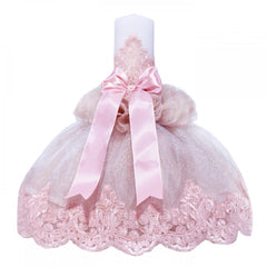 Set trusou si lumanare pentru botez de fete, "Cu mult drag de la nasi", roz pudrat, 8 piese, Recostore, REC1822