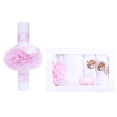 Set trusou si lumanare pentru botez de fete, ingeras brodat, roz, 8 piese, Recostore, REC1836