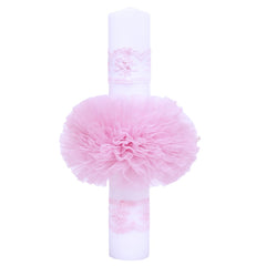 Set trusou si lumanare pentru botez de fete, ingeras brodat, roz, 8 piese, Recostore, REC1836