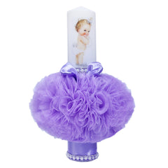 Set trusou si lumanare pentru botez de fete, lila, 8 piese, "Cu mult drag de la nasi", Recostore, REC1811