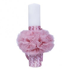 Set trusou si lumanare pentru botez de fete, pisicuta aristocrata, roz pudrat, 9 piese, Recostore, REC1819