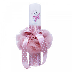 Set trusou si lumanare pentru botez de fete, pisicuta aristocrata, roz pudrat, 9 piese, Recostore, REC1819