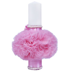 Set trusou si lumanare pentru botez de fete, roz, 8 piese, "Cu mult drag de la nasi", Recostore, REC1812